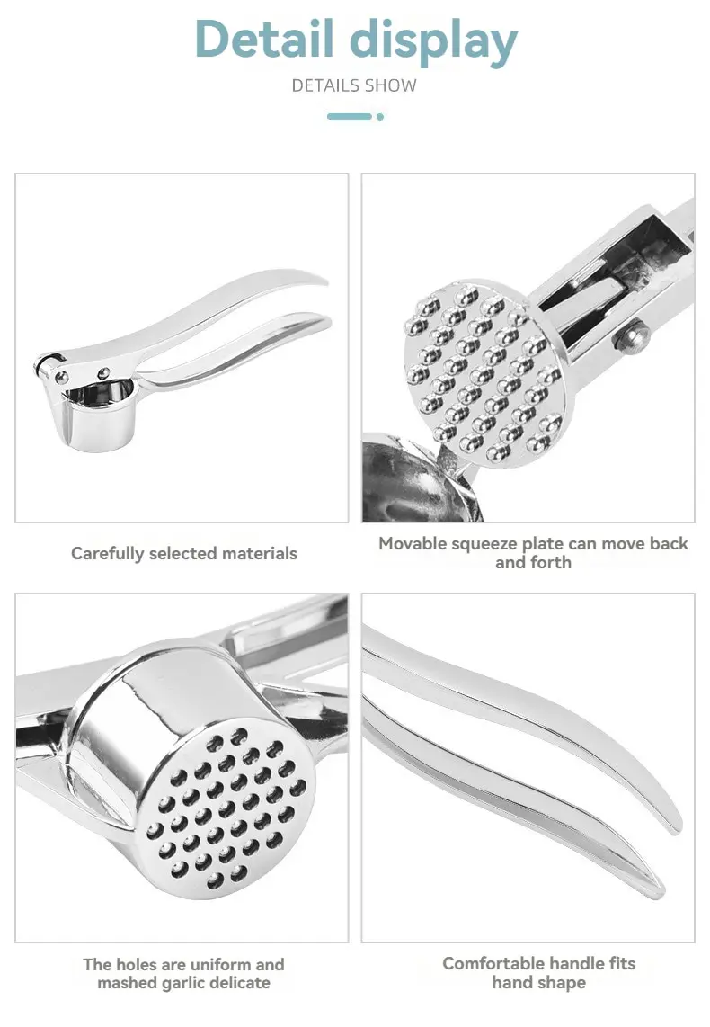Description Picture 6 of itemGarlic Press Anti-Skid Thickened Garlic Clip Multifunctional Zinc Alloy Stainless Steel Manual Pull Type Garlic Punch