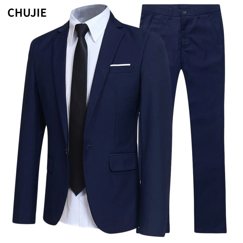 Men Blazers Sets 2 Pieces Wedding Elegant Formal 3 Suits Full Business Korean Pants Blue Coats Jackets Luxury mens suit