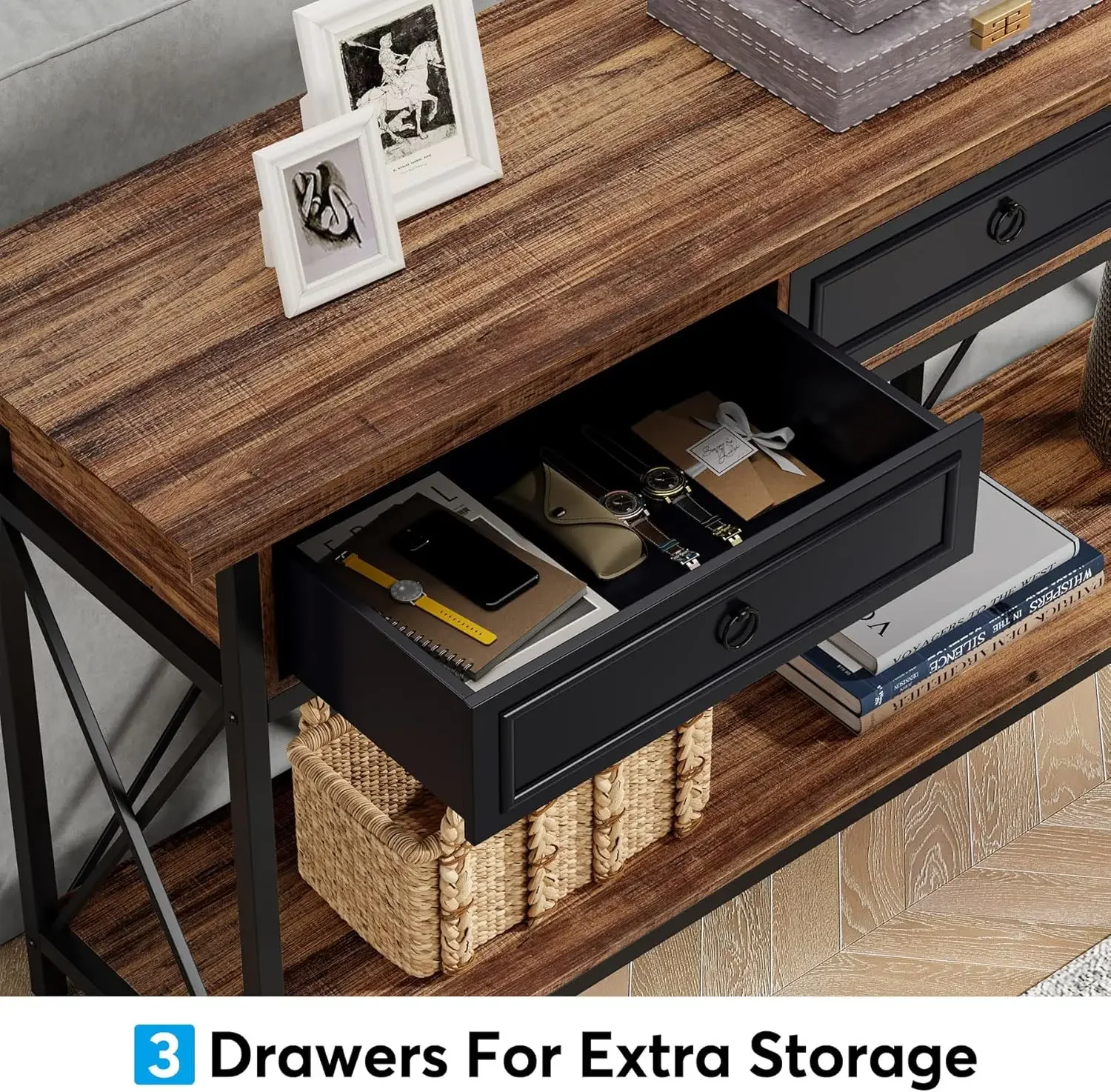 70.8" Console Table with 3 Drawers, Farmhouse Entryway Table with Storage Shelf, Narrow Long Sofa Foyer Table for Entryway 3