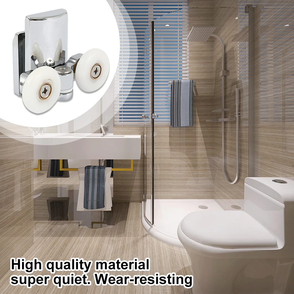 Set of 4 Metal 23mm Bathroom Shower Sliding Door Twin Roller Runners Fastener Pulley Wheels
