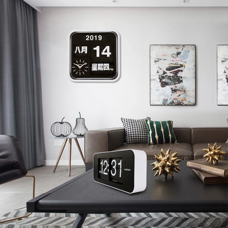 Fartech-mini digital clock table clock digital desk clock digital table clock mini desk clock reloj abatible personalizado reloj de mesa de oficina elegante Automatic page turn clock Perpetual calendar
