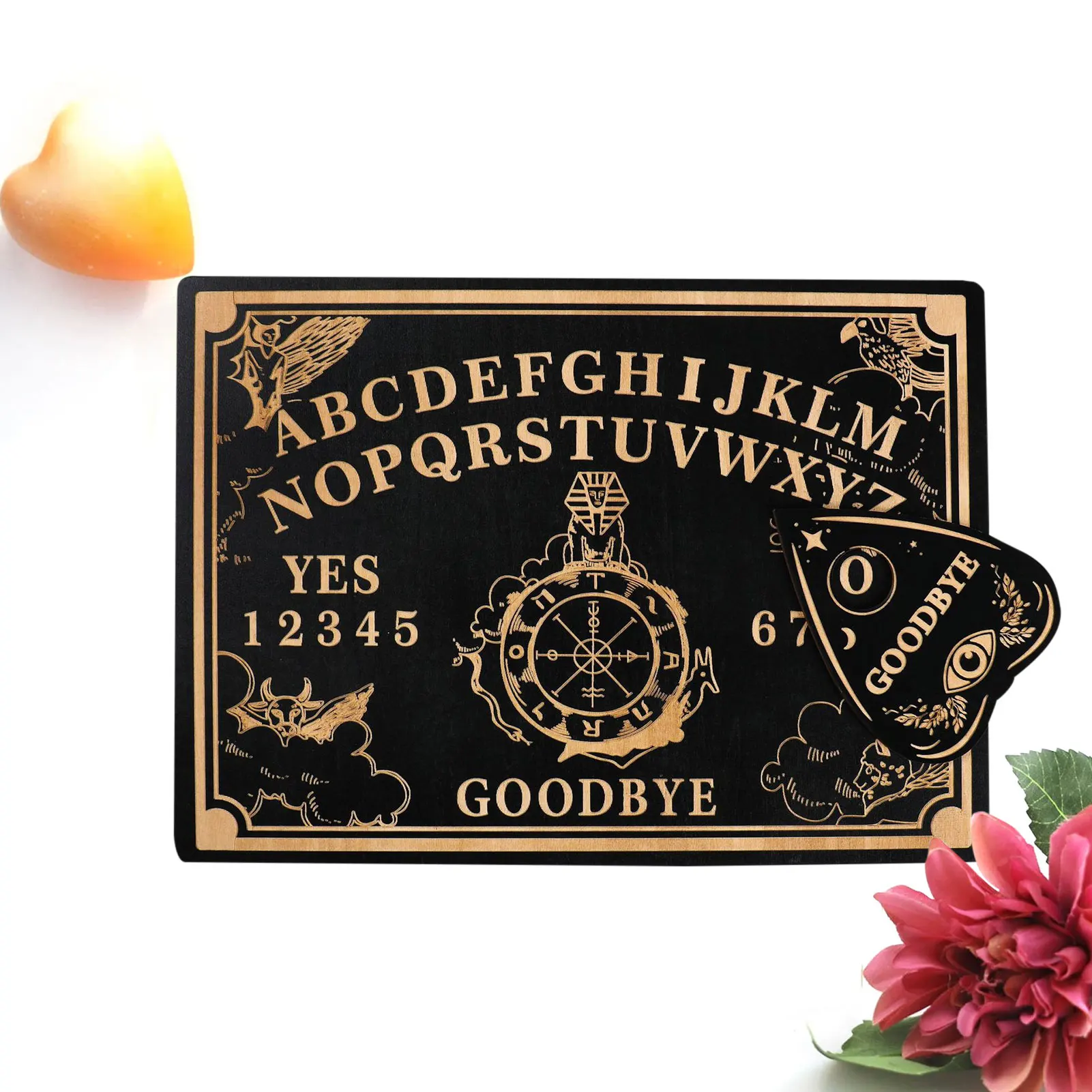 Pendulum Board Wooden Divination Pendulum Board Engraved Magic Board Ouija Metaphysical Message Witch's Pendulum Board Ornament 12in