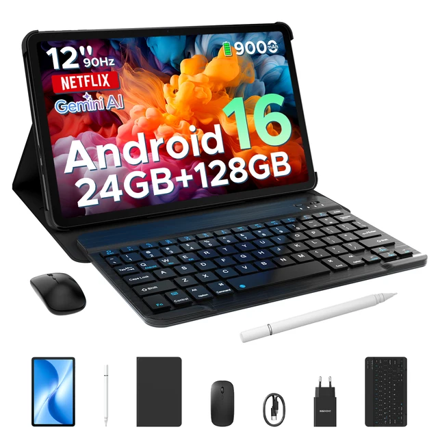 Tablette intelligente DOOGEE U12, écran 12'', 24 Go de RAM (6 Go + 18 Go), 128 Go, batterie 9000 mAh, UNISOC T7255, Android 16, Widevine L1 1