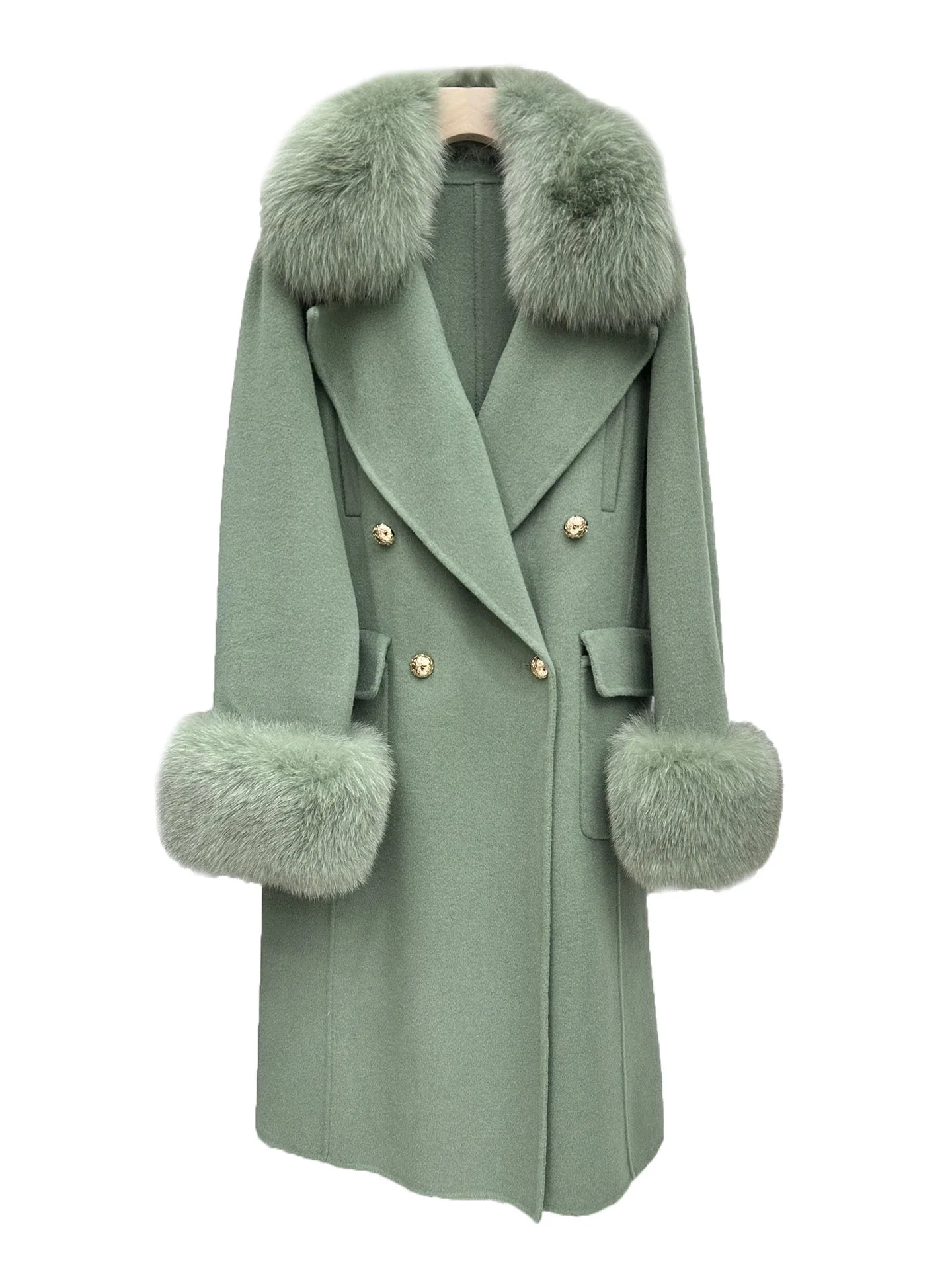 

Tweed jacket lapel long loose fit double-breasted design warm and cozy 2023 winter new 1205