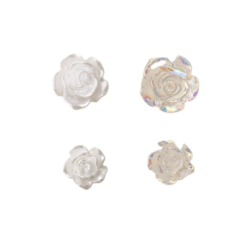 50PCS 6/8/10MM 화이트 로즈 꽃 결혼식 네일 아트 장식에 대 한 매력 3D 수 지 오로라와 유약 된 꽃잎 꽃 진주 구슬