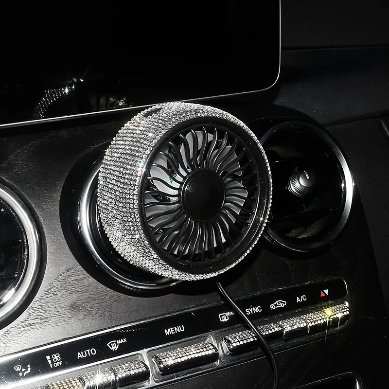 Car Mini Fan Air Outlet USB Fan Diamond Auto Air Conditioner Ventilator Cooler Bling Car Accessories Interior for Girls