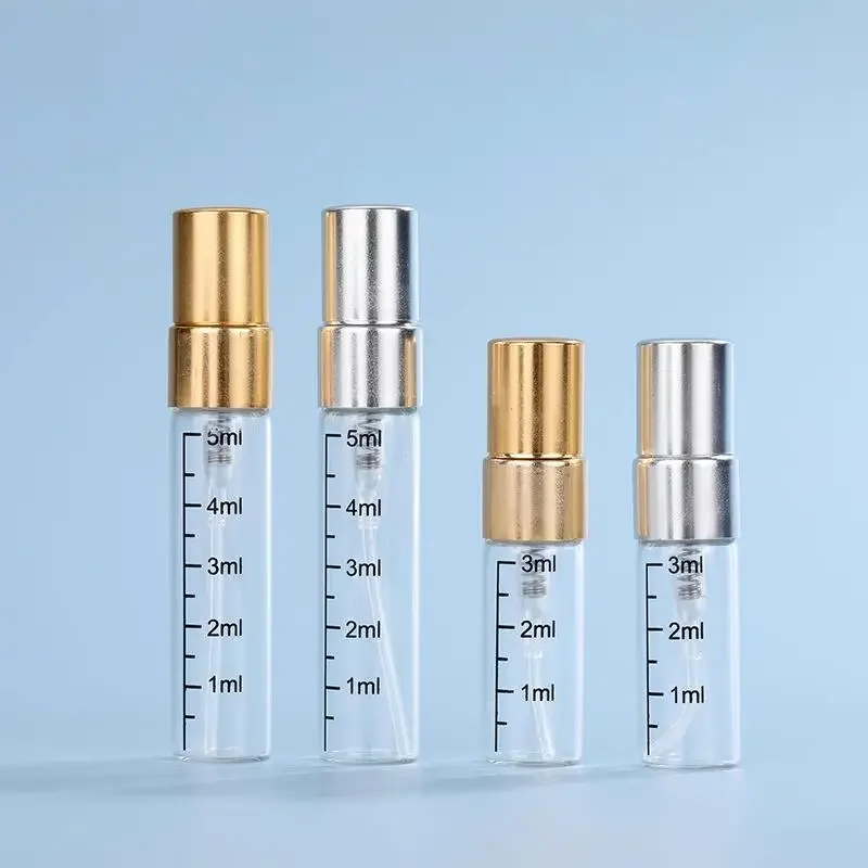 50pcs 2ml 3ml 5ml 10ml Scale Glass Perfume Spray Bottle Empty Clear Cosmetic Bottles Atomizer Refillable Sample Vials