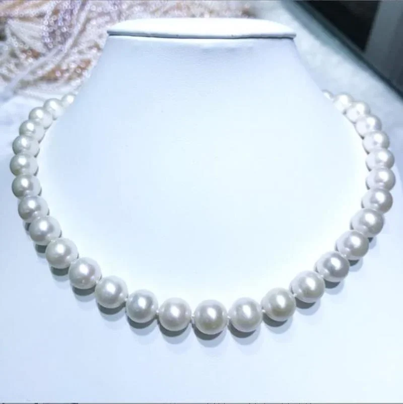 

Natural Elegant Good Luster 10-11mm Sea Genuine White Round Pearl Necklace Women Jewelry Pendants 925 Sterling Silver