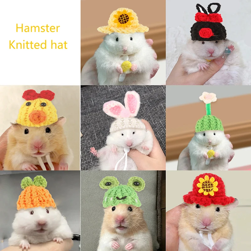 Cute Cartoon Guinea Hamster Knitted Hat Mini Hand Plush Hat Handmade Knitted Small Animal Pet Cosplay Cap Pet Decoration Cap