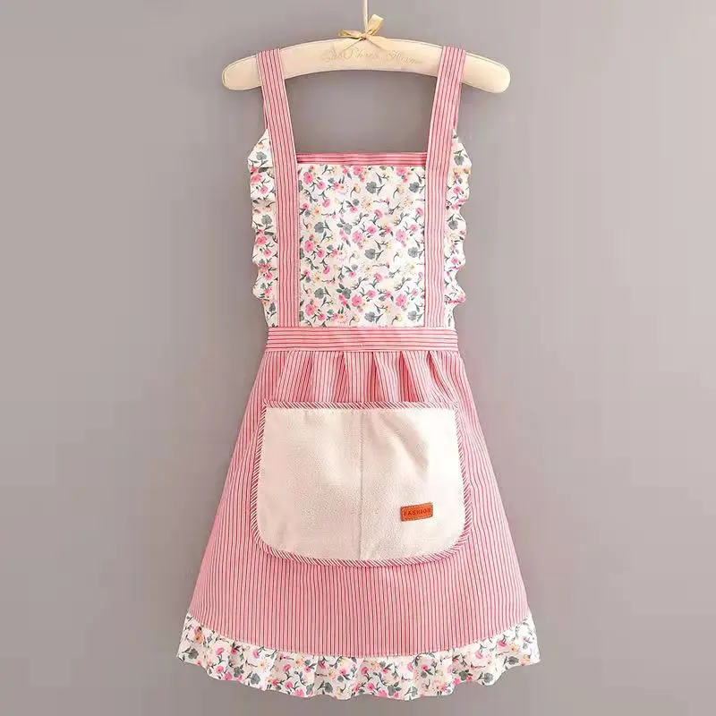 Summer Home Kitchen Hand-wiping Apron Princess Style Anti-fouling Wear-resistant Apron Small Fresh Work Clothes