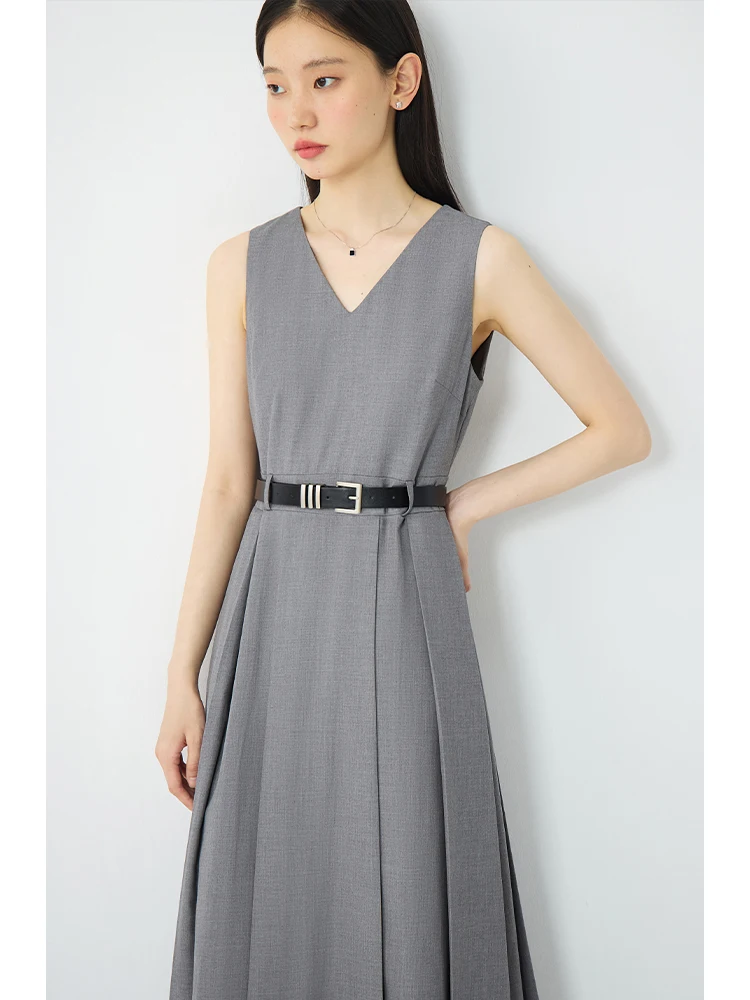 Ziqiao-レディースノースリーブVネックオフィスドレス、ロング