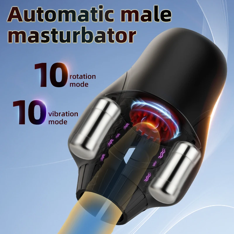 Male Masturbator Sex Toys for Men Glans Trainer Vibrator with 10 Rotation Licking Vibration Pocket Pussy Stroker Adult Sex Toy