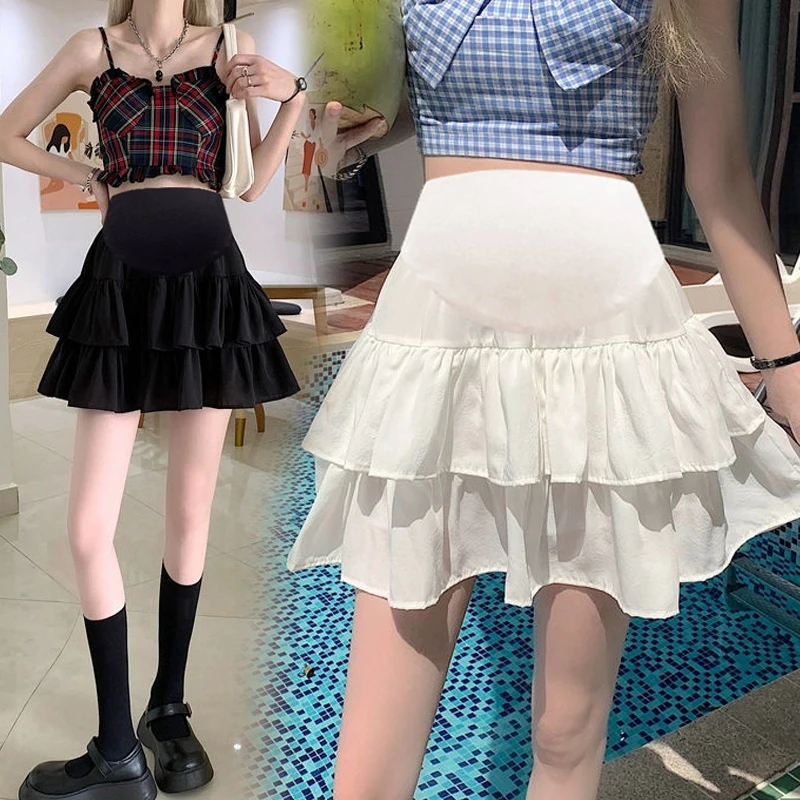 Wide Leg Loose Maternity Cake Skirts Summer Casual Outfit Elastic Waist Belly Clothes for Pregnant Women Pregnancy Belly Skirt