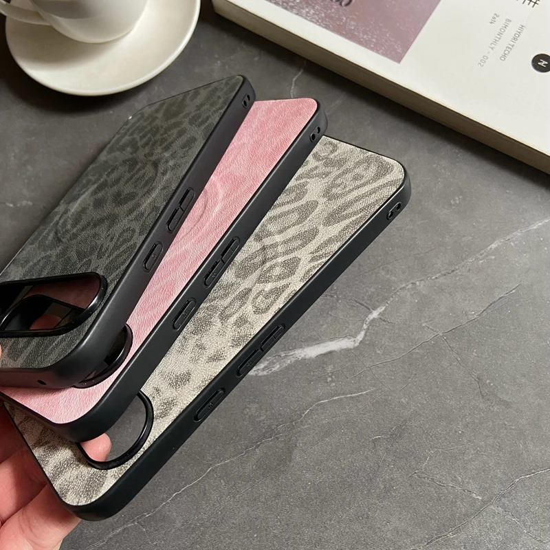 Magnetic Leopard Floral Leather Shockproof Case with Mag-safe PU Shell
