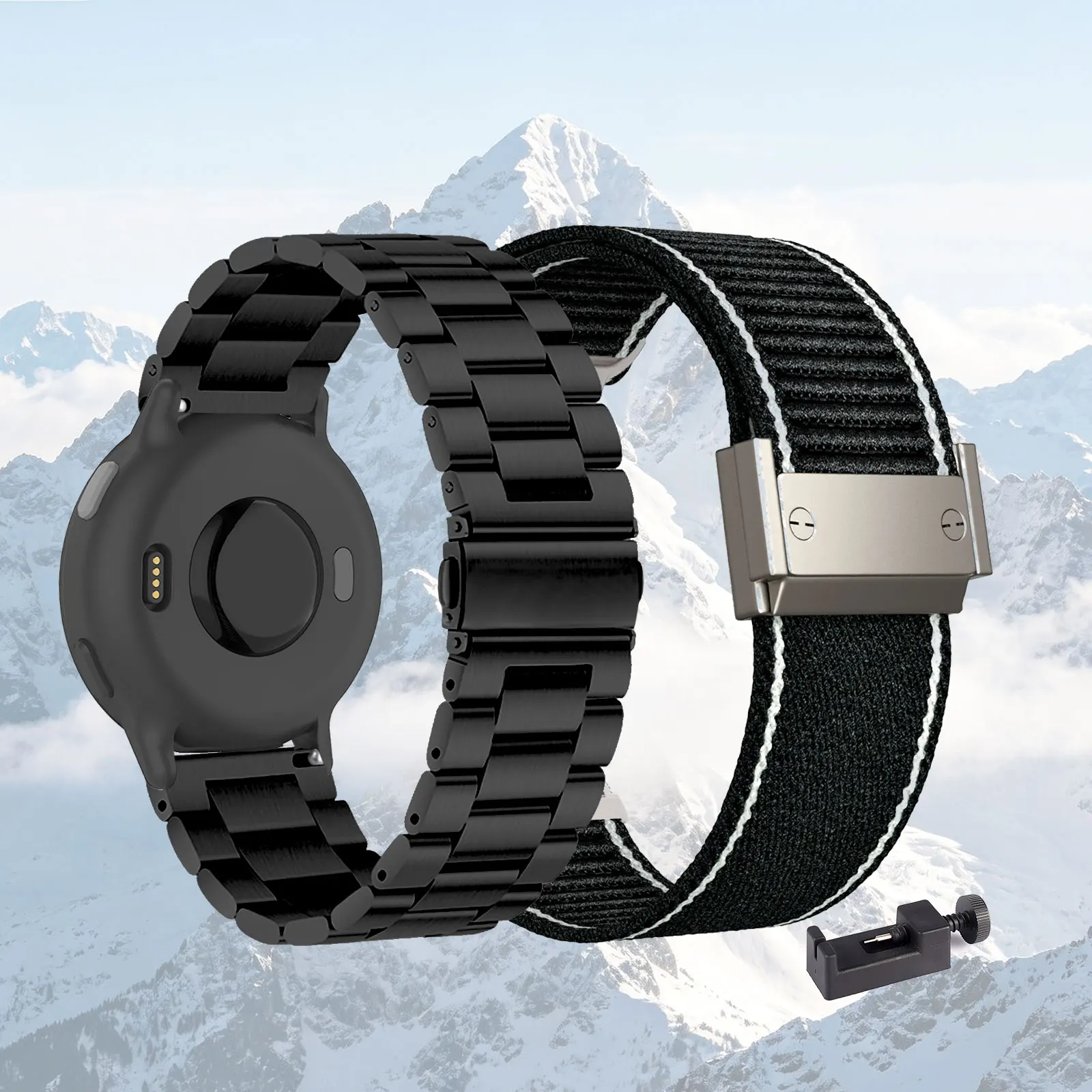 Garmin Venu Series Band Set: Stylish Metal & Versatile Nylon Straps - 2-Pack