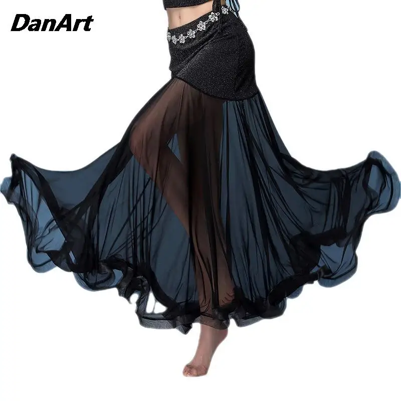 

Women Belly Dance Sexy Splicing Mesh Fishtail Long Skirt Lady Elegant Large swing Skirt Stages Performances