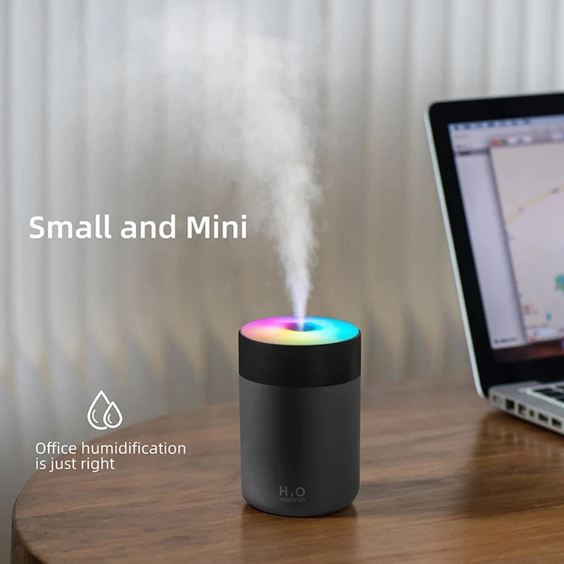 USB 휴대용 공기 가습기, 자동차 아로마 테라피 기계, 가정 침실 공기 청정기, 다채로운 LED 조명 포함, 300ml