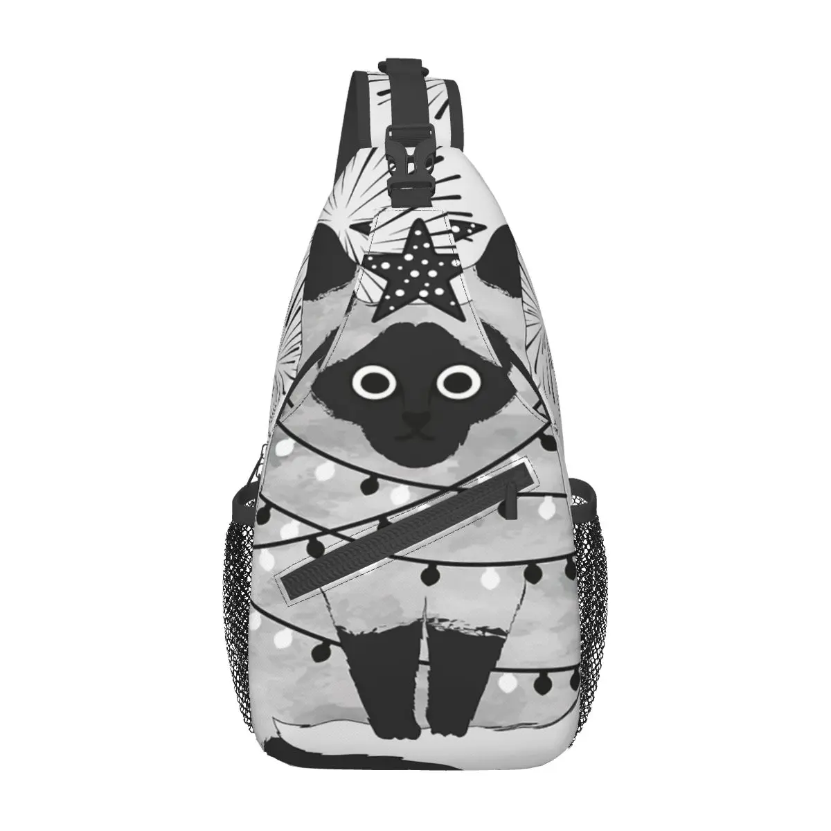 

Нагрудная сумка для рождественской и новогодней елки с сиамским котом, праздничная вместительная школьная нагрудная сумка через плечо, настраиваемая