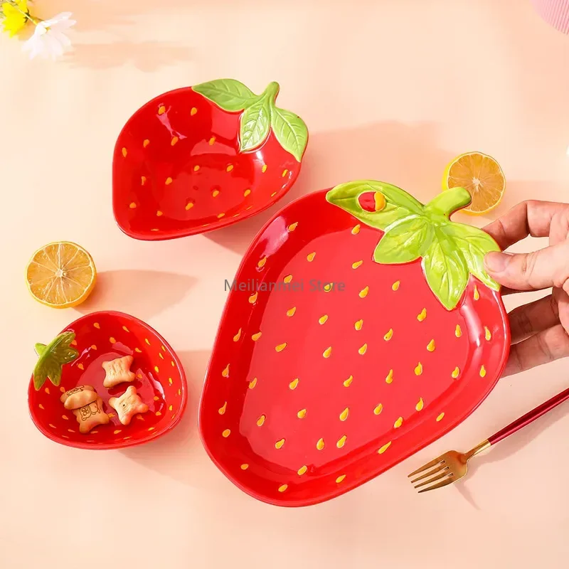 Ceramic Strawberry plate Dish Tableware Cartoon Dessert Salad Bowl Dim sum Dish Fruit plates Ceramic Bowl Kitchen supplies