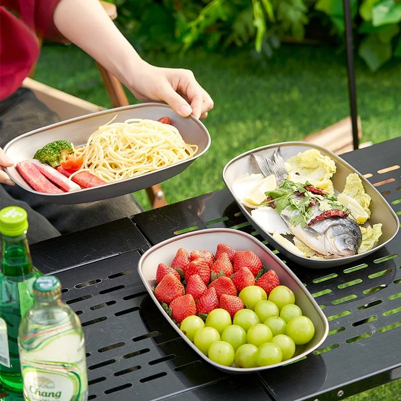 Titanium Plate Dishes Outdoor Camping Fish Pan Snack Fruit Food Salad Dinner Travel Portable Cutlery Lightweight Tableware
