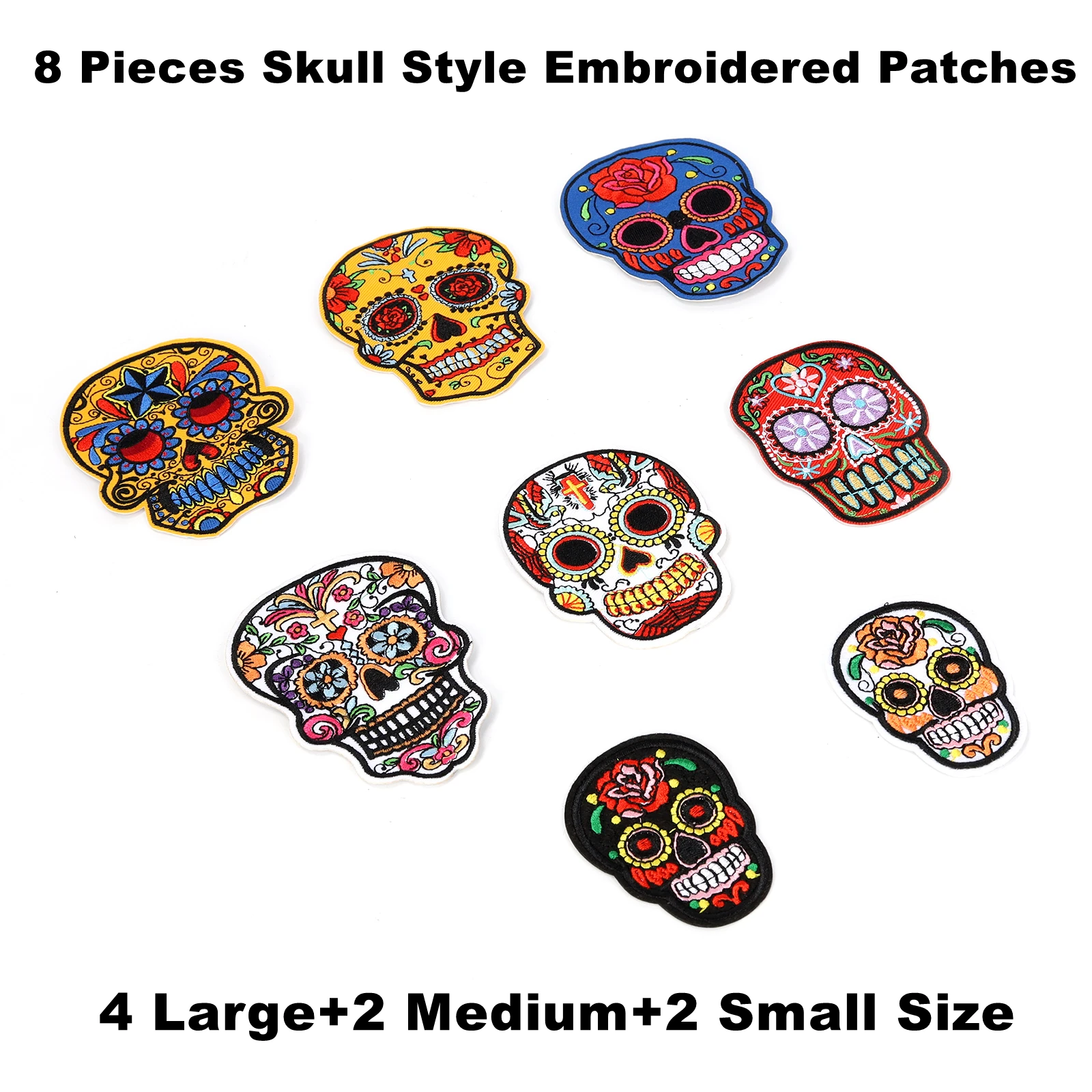 

8Pcs/Lot Skull Style Iron-on Embroidery Repair Punk Decor Unisex Patches Hot Melt Adhesive Stickers for Jeans,Backpacks,T-shirt