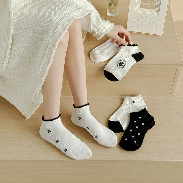 5Pairs Women's Cotton Ankle Socks for Summer Low Cut Breathable Thin Boat Socks Comfortable Casual Sweet Style 2