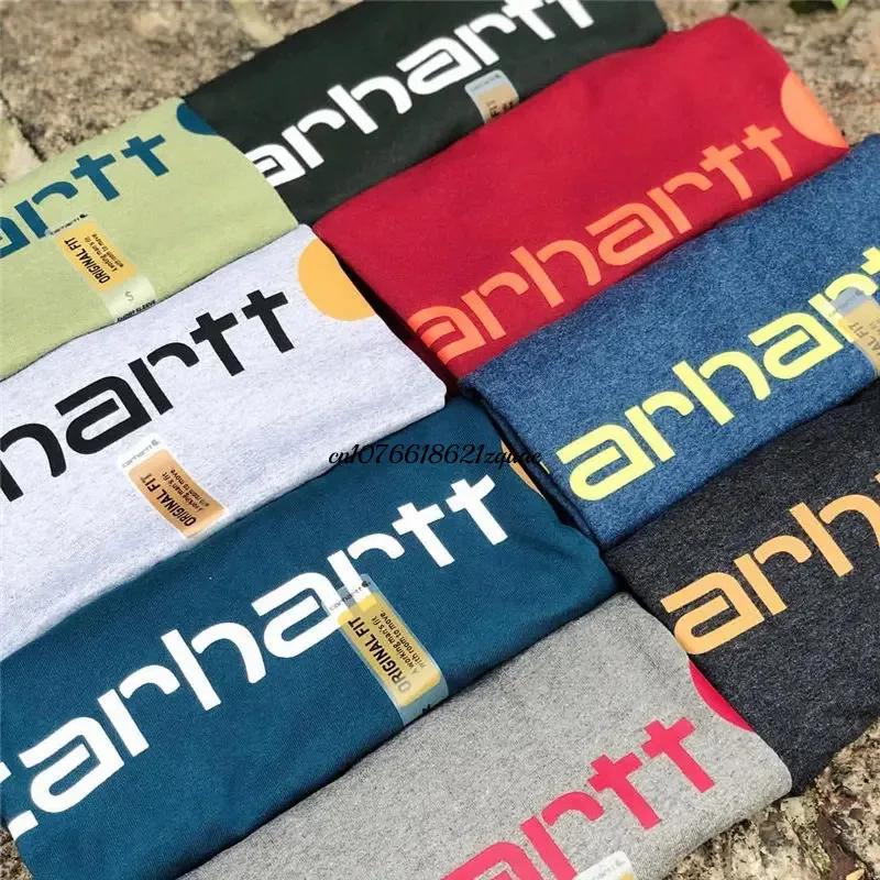 2023 Carhartt Wip 브랜드 코튼 100% 남녀공용 티셔츠, 루즈한 밀리터리 스타일 코튼 반팔 작업복, 커플 티셔츠