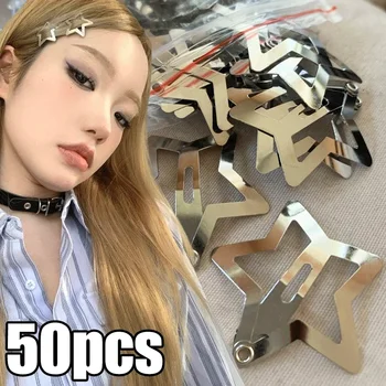 여성용 실버 스타 헤어핀, 선조 금속 스냅 헤어 클립, 소녀 사이드 헤어 그립, Y2K 바레트 헤어 액세서리, 2-50 개