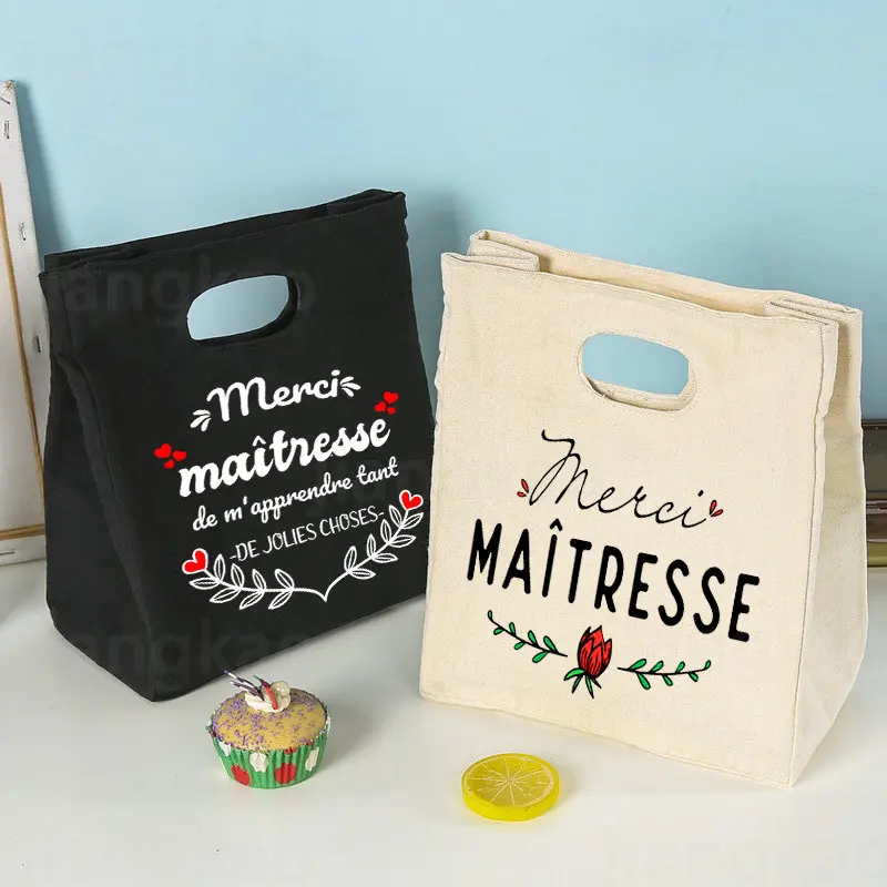 French Print Ice Cream Cooler Bags Lunch Bag Portable Insulated Canvas Bento Tote Thermal School Food Storage Pouch Teacher Gift lunch bag bento bag cooler bag