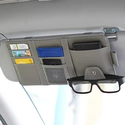 Premium PU Leather Sun Visor Sunglasses and Essentials Organizer (Grey)