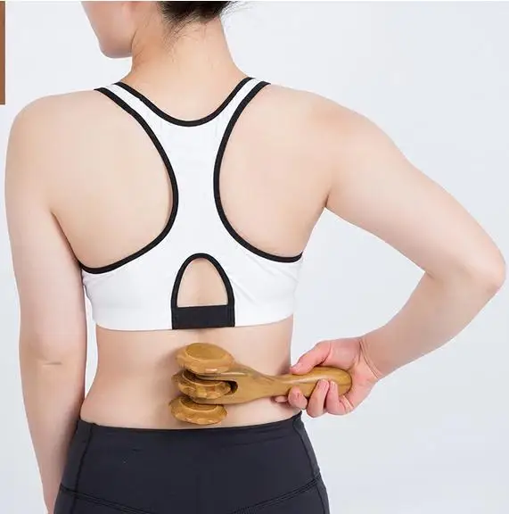 Vietnam high quality wood three rounds of the wheel back leg massage stick wood TuiBei push abdomen body massager