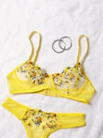 Ensemble soutien-gorge et culotte en dentelle pour femmes, sous-vêtements sexy, push up, broderie de fleurs, 7.0 5