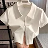 Spicy Girl Polo Neck T-Shirt Women Summer Design French Double Zipper Jacket Short Sleeve Trendy Short Top with Buckle Decoratio