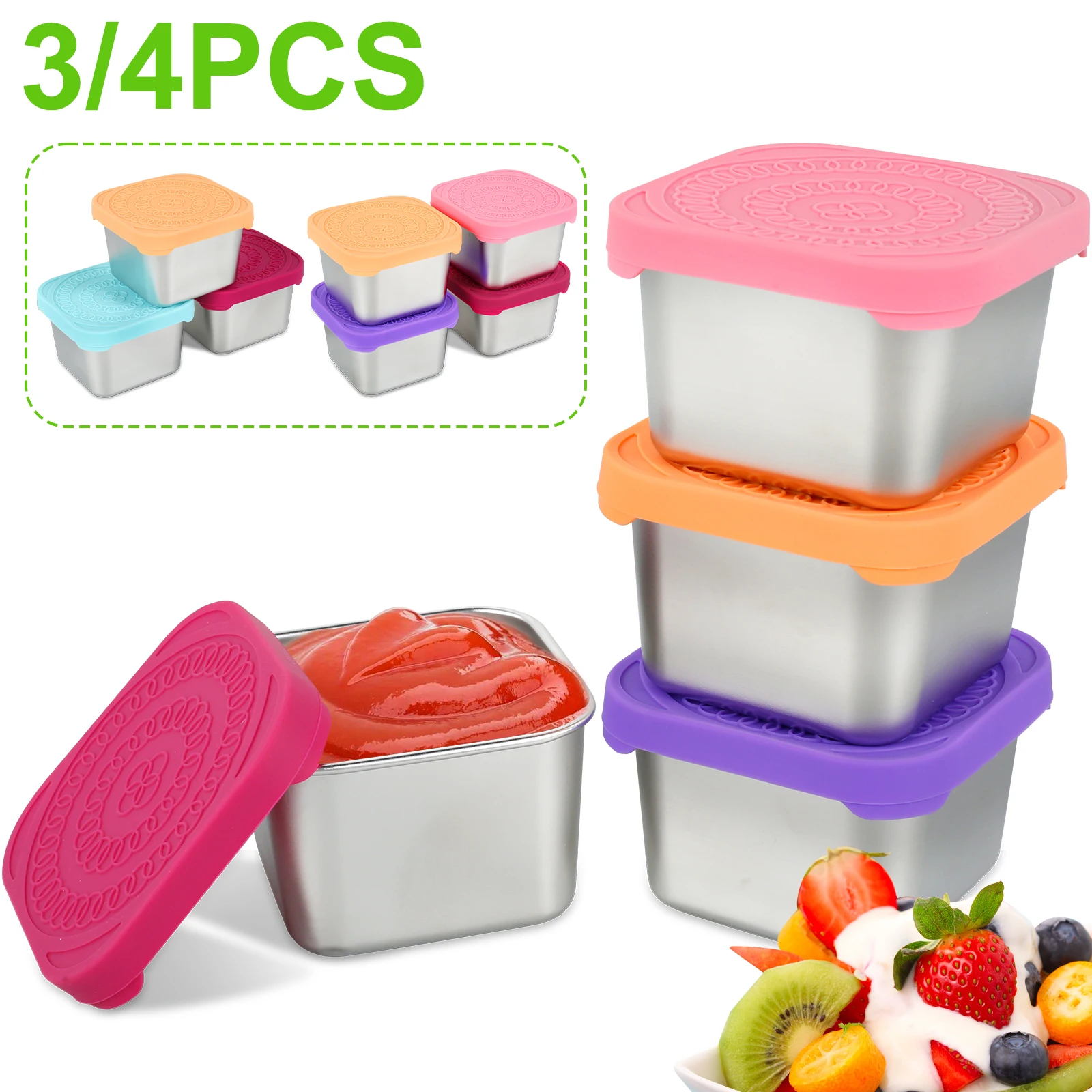 6oz Stainless Steel Snack Containers, Small Metal Food Storage Container  With Silicone Lids, For Of