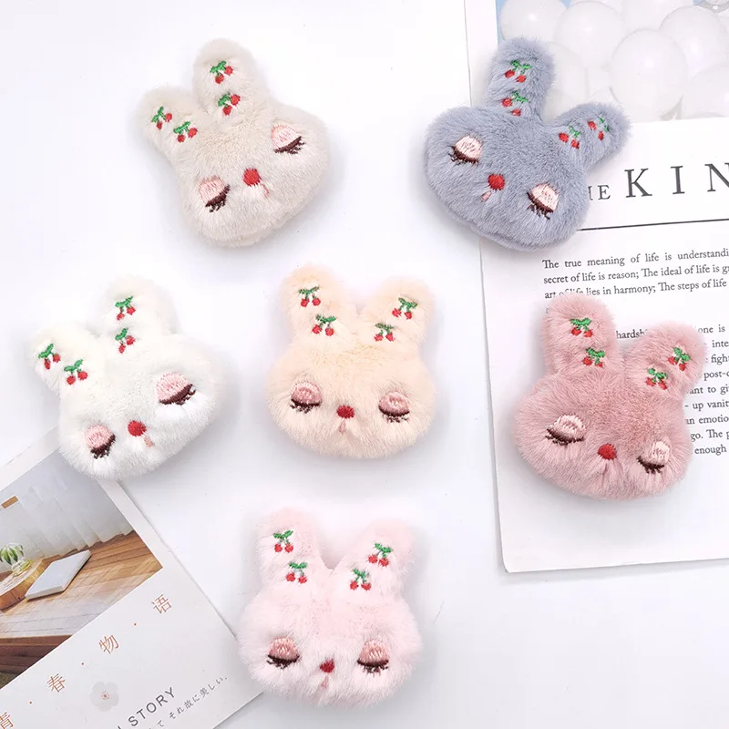Cartoon Plush Cherry Bunny Doll Fabric Patch DIY Brooch Headdress Bag Doll Accessories 5PCS embroidery cloth patches
