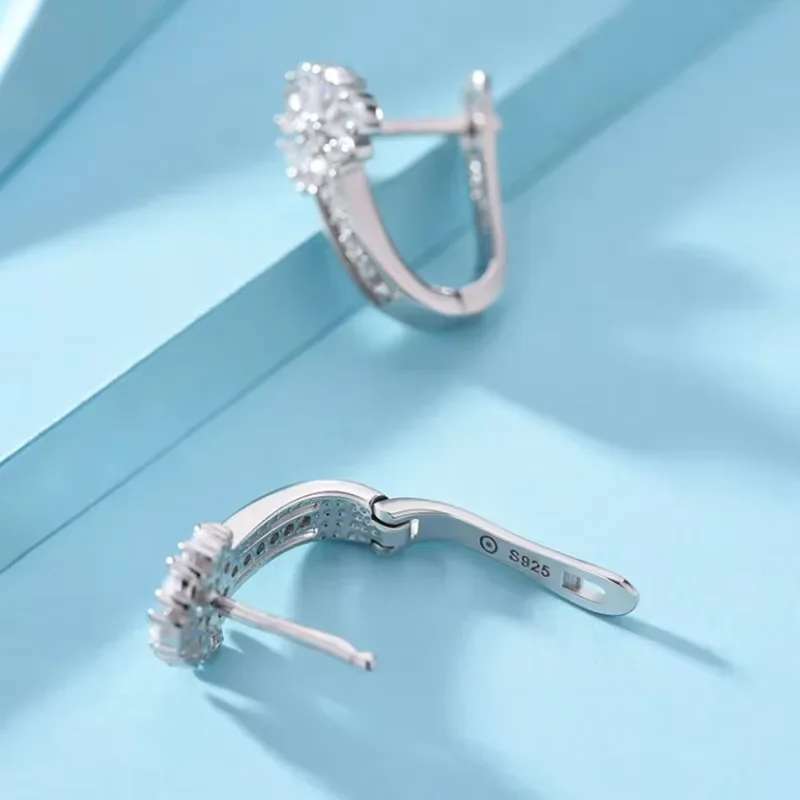 Fine Jewelry 925 Sterling Silver Earrings Inlaid With Zircon Crystal Flower Earrings Charm Jewelry For Women Gift Engagement Wed - 4