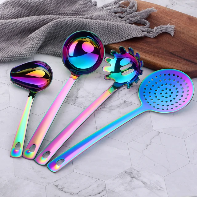 304 Stainless Steel Kitchen Utensils Set, 11 PCS All Metal Cooking Spoons -  2 Tongs, Fork, Solid Spoon, Slotted Spoon, Spatula, Soup Ladle, Skimmer