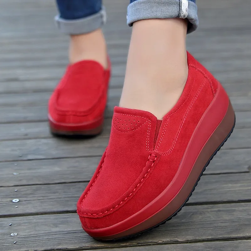 

Women Flat Platform Loafers Ladies Elegant Suede Leather Moccasins Shoes Woman Slip On Moccasin Women's blue Casual Shoes