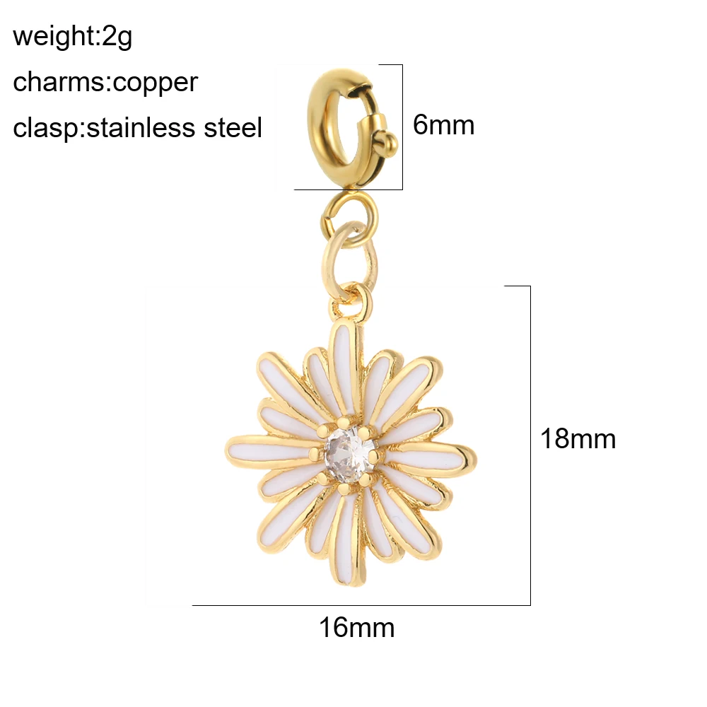 3 Stück 6 mm Edelstahl-Federschnalle, modische Emaille, niedliche Blumen-Charms, Pflanzen-Anhänger, CZ, DIY-Schlüsselanhänger, Halskette, Zubehör – Detail 28