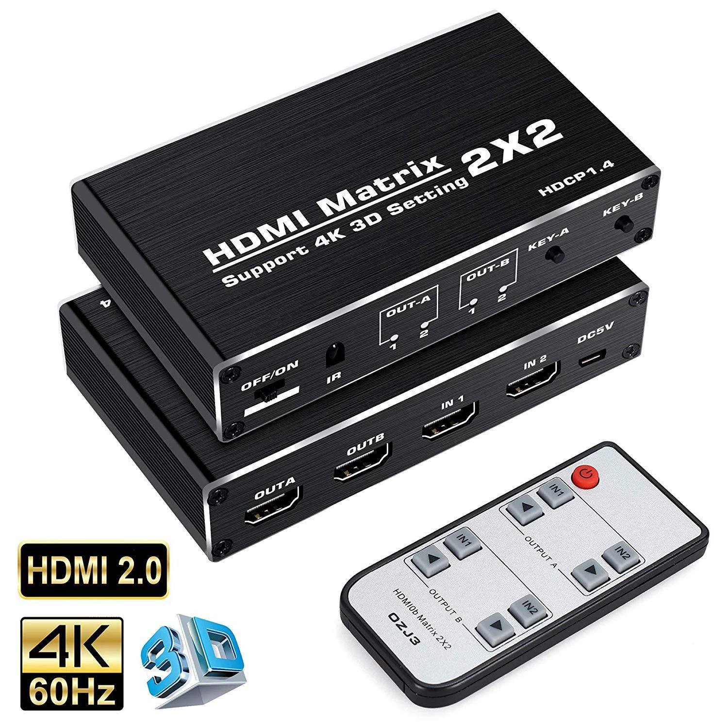 4K HDMI 스위처 매트릭스 2x2 HDMI 매트릭스 2 입력 2 출력 HDMI 스위치 분배기, 컨버터 매트릭스 4K 30Hz ...