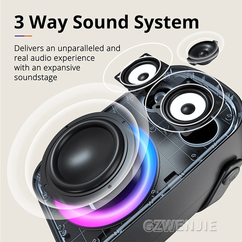 60W 200 Karaoke Party Speaker Supports Wired Mic Guitar Input Syncs Audio across 100+ Speakers Stereo Pairing Support AUX IN/TF