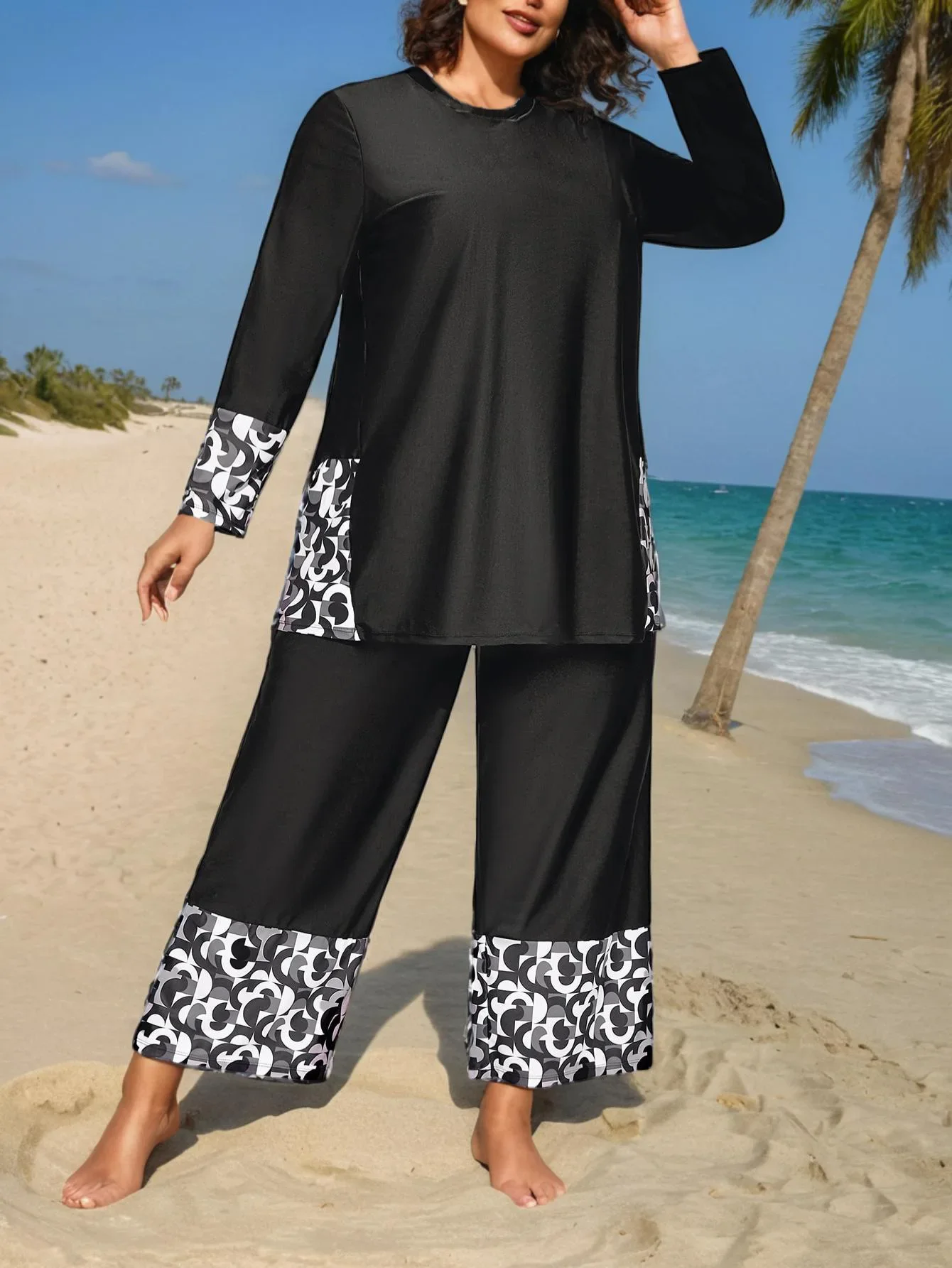 Women Muslim Swimwear Maple Leaf Printing Lslamic Clothes Hijab Long Sleeves Sport Swimsuit Burkinis Bathing Suit Abaya, women swimwear, muslim swimwear