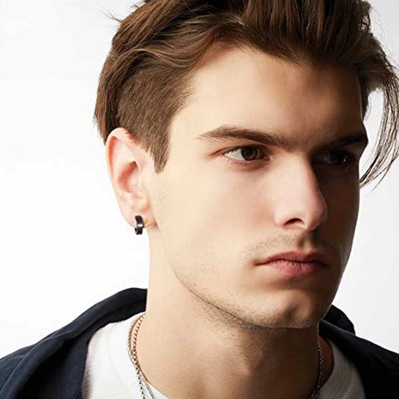1/10 Pcs/1 Set Clip-on Hoop Earrings Men's Stainless Steel Fake Perforated Pendant Earrings Cross Feather Ear Clips