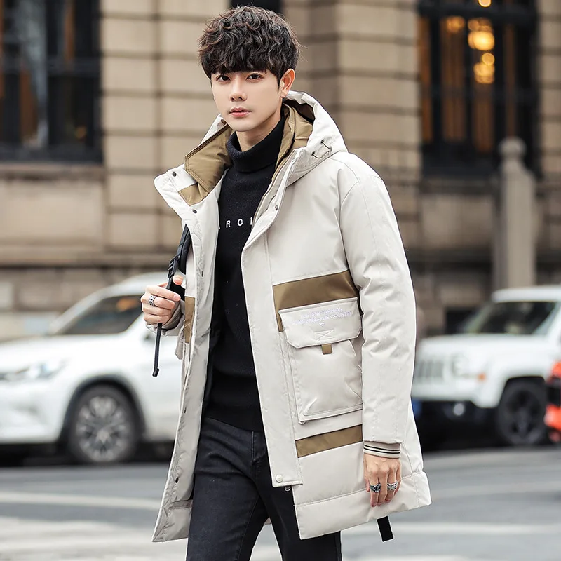 Down Jacket Men's Mid-length 2022 New Trendy Brand Thickened Thermal Jacket Korean Version Trend Handsome Hooded Winter Coat