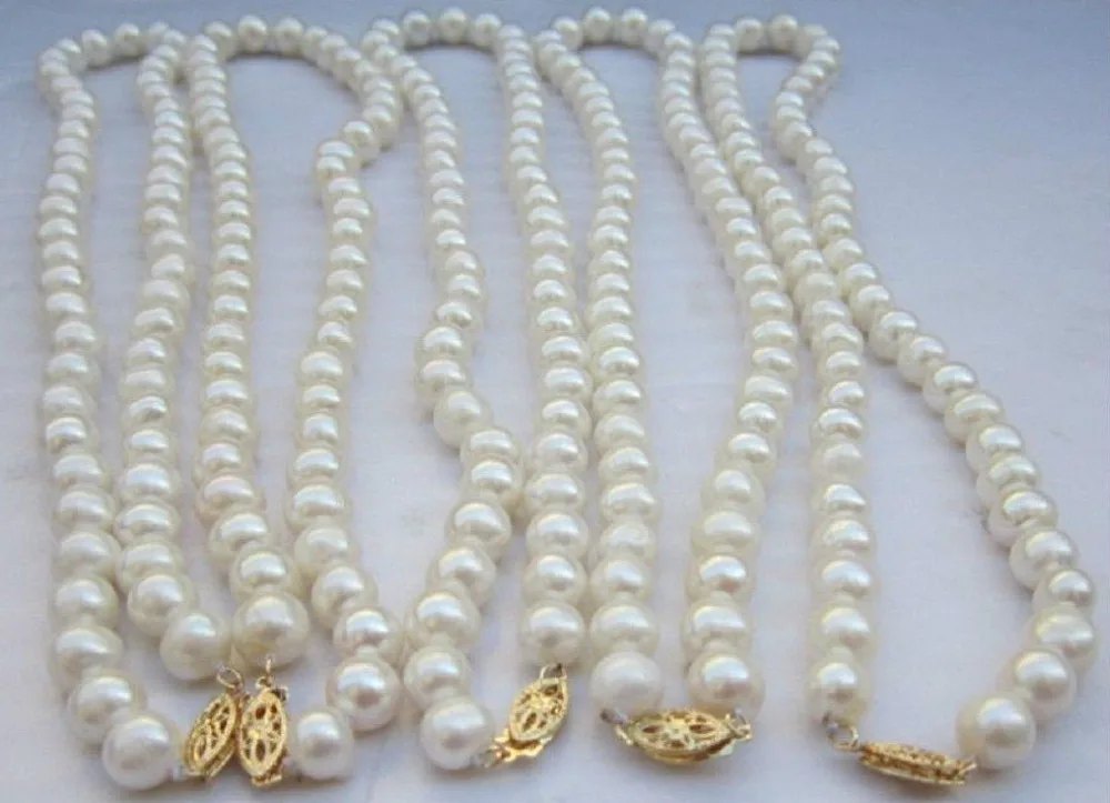 

Wholesale 5 Strands 7-8mm Natural White Akoya Cultured Pearl Beads Necklace 18" shipping free