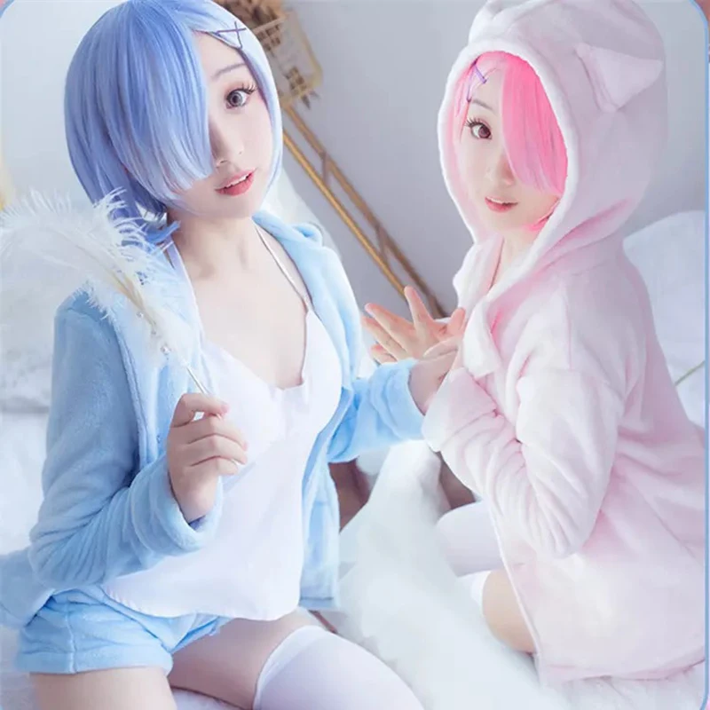 

Cosplay Anime Re:Life in a different world from zero Cosplay Rem Ram Sexy Cat Ear Ver Costume Women Re zero Pajamas Wig