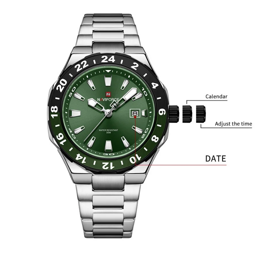 New Naviforce Watches Men‘s Luminous Calendar Stainless Steel Waterproof Wristwatch Luxury Sports Quartz Clock Relogio Masculino, Alina Gadgets