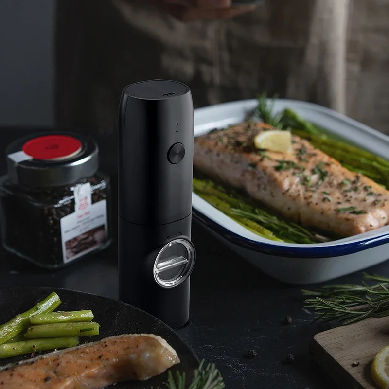 Salt and Pepper Grinder Rechargeable Set USB Charging Base Adjustable Automatic Electric Spices LED One Hand Mill Kitchen Tools