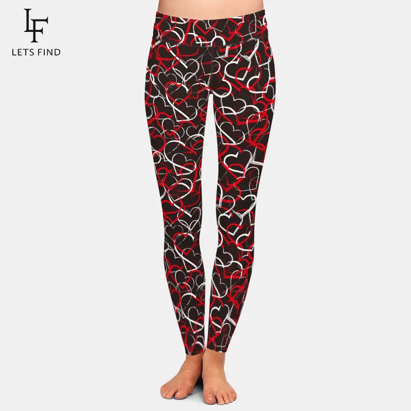 LETSFIND New Arrival High Quaility Milk Silk Print Heart Design Leggings  Women Leggings High Waist Fitness Female Pant new arrival two piece sets women solid autumn tracksuits high waist stretchy sportswear love print tops leggings outfits