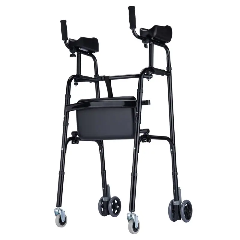 

Arm Supported Elderly Walker Foldable Lower Limb Training Rehabilitation Walking Stick Crutch With 4 Wheels Height Adjustable